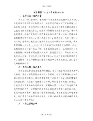新入职员工个人工作总结2024年