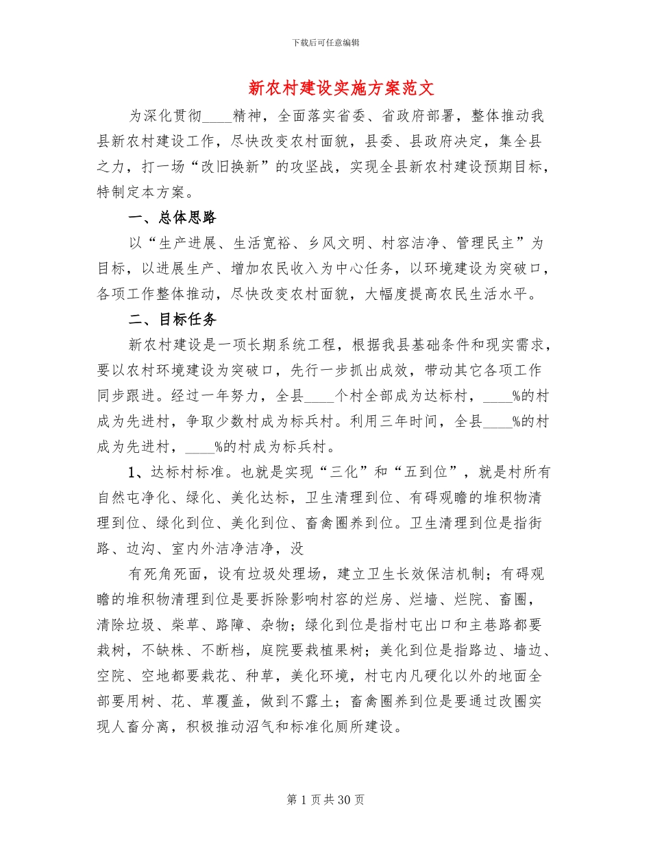 新农村建设实施方案范文_第1页