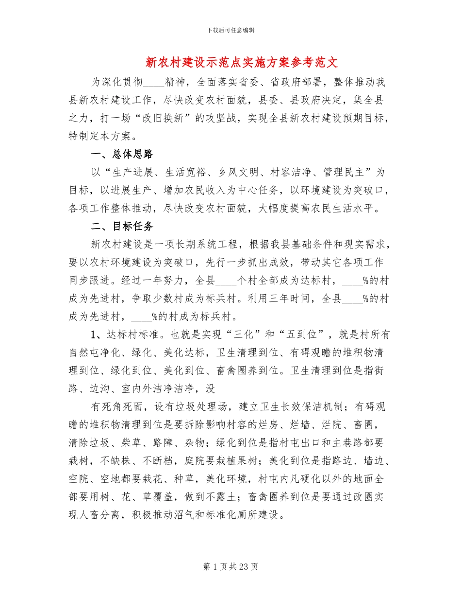 新农村建设示范点实施方案参考范文_第1页