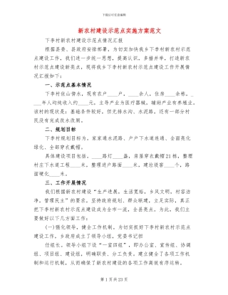 新农村建设示范点实施方案范文