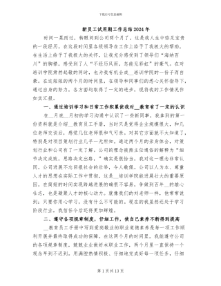 新员工试用期工作总结2024年