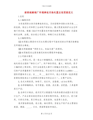 新联硫酸铜厂环境事故污染处置应急预案范文