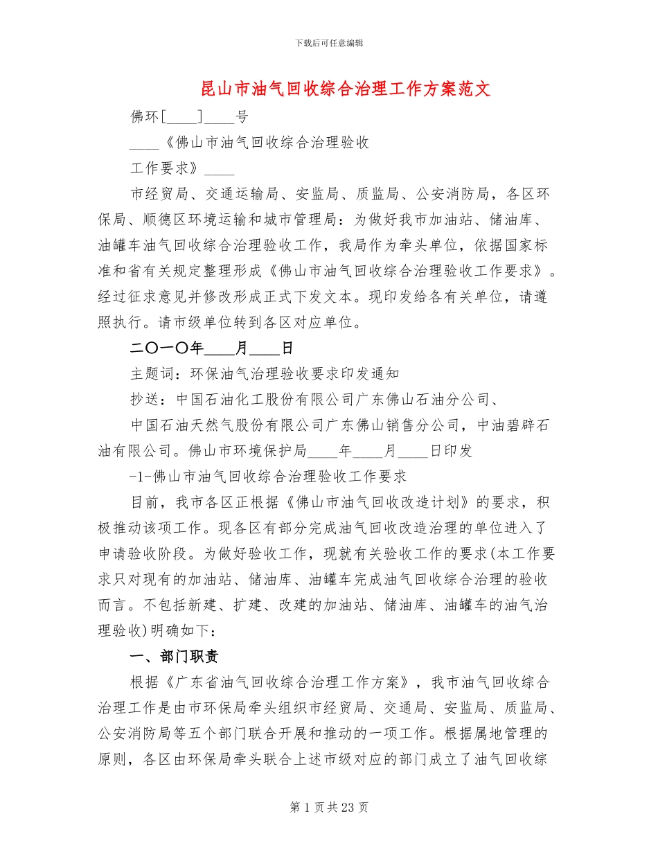 昆山市油气回收综合治理工作方案范文_第1页