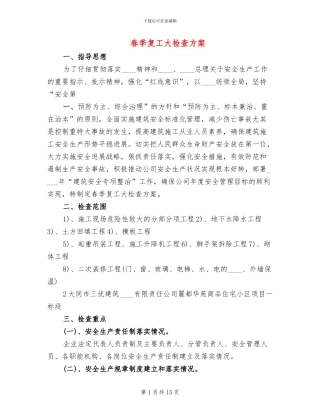 春季复工大检查方案