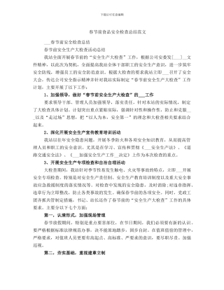 春节前食品安全检查总结范文