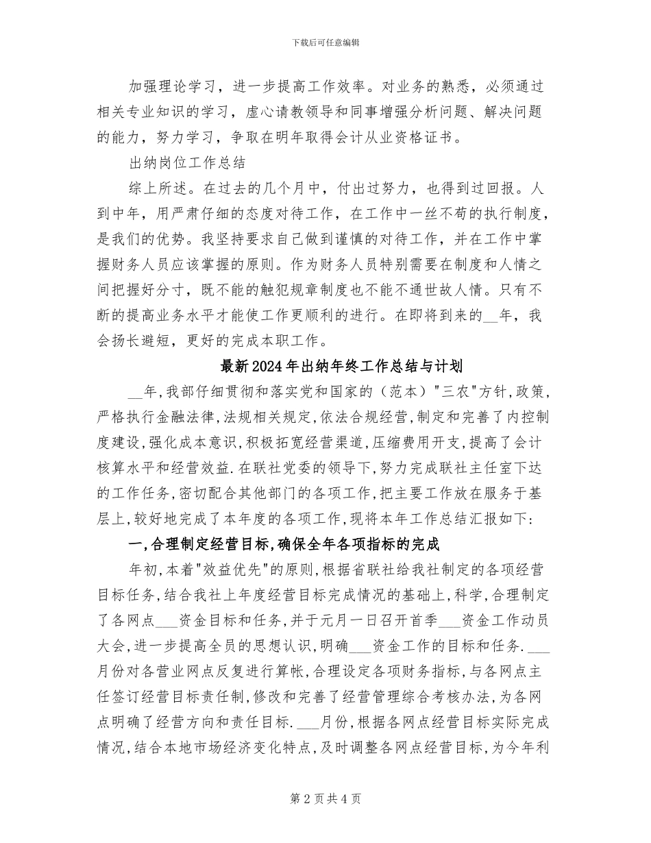 最新2024年出纳工作总结报告模板精选_第2页