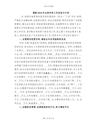 最新2024年出纳年终工作总结与计划
