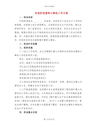 有效防范重特大事故工作方案