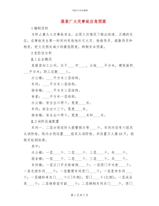 服装厂火灾事故应急预案