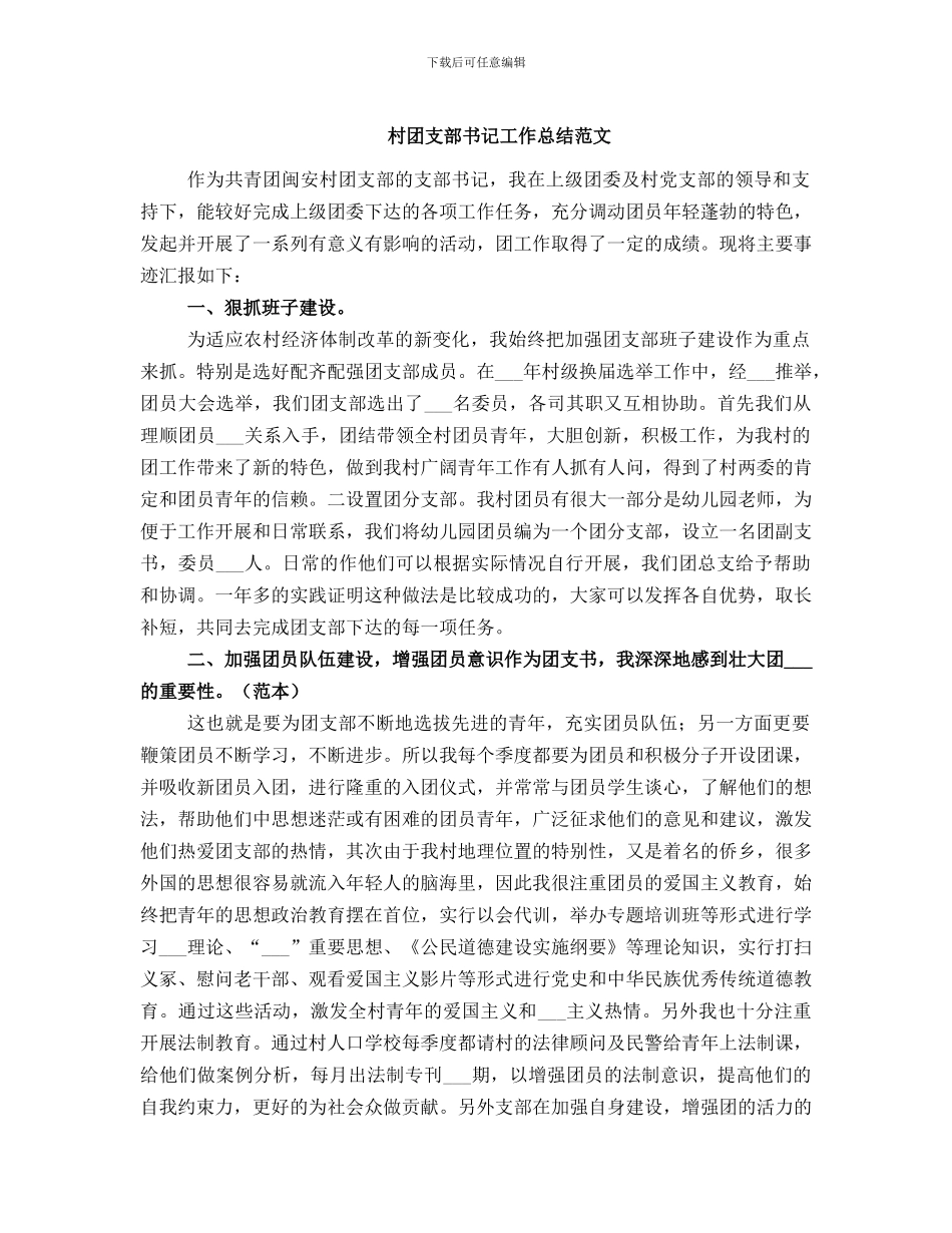 村团支部书记工作总结范文_第1页