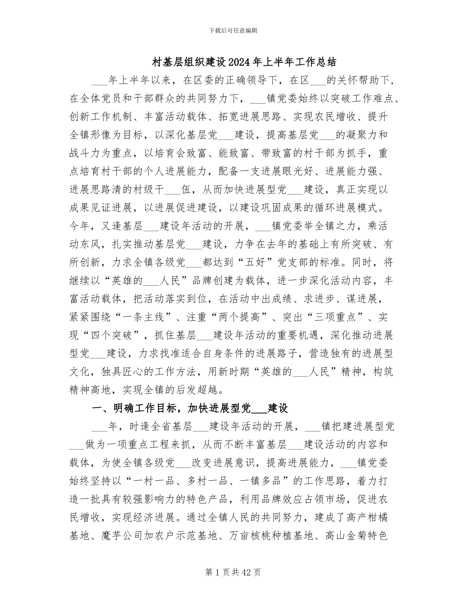 村基层组织建设2024年上半年工作总结_第1页