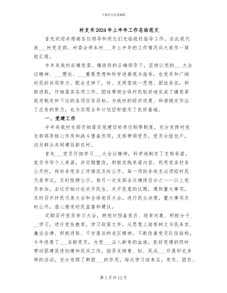 村支书2024年上半年工作总结范文