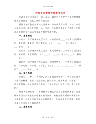 村级资金管理方案参考范文(2篇)