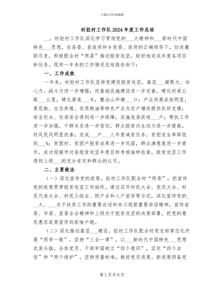 村驻村工作队2024年度工作总结_第1页