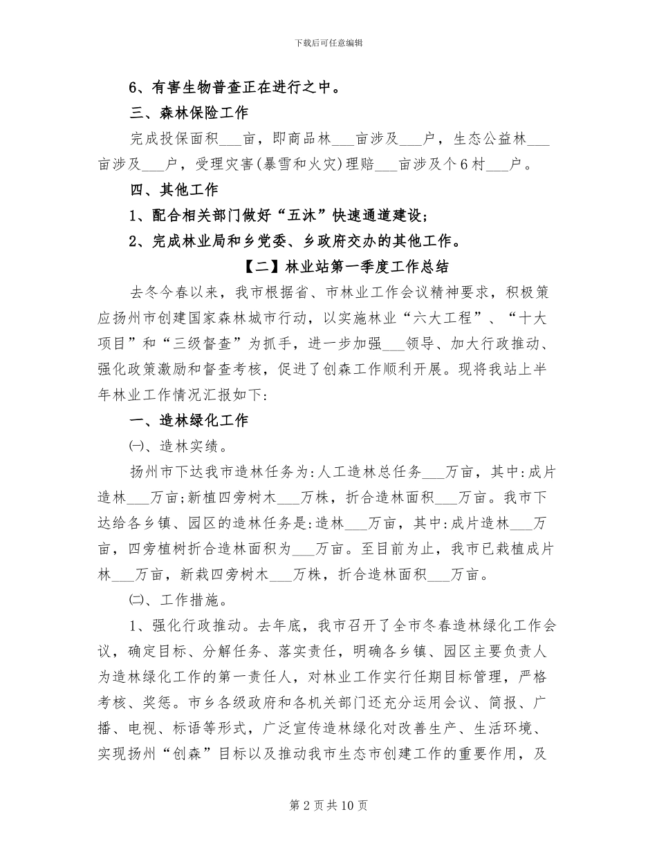 林业站第一季度工作总结2024年_第2页