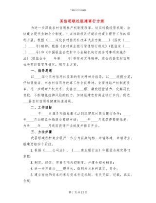 某信用联社组建商行方案