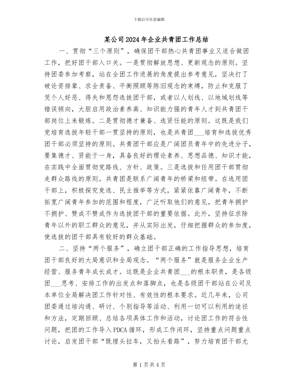 某公司2024年企业共青团工作总结_第1页