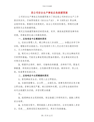 某公司安全生产事故应急救援预案
