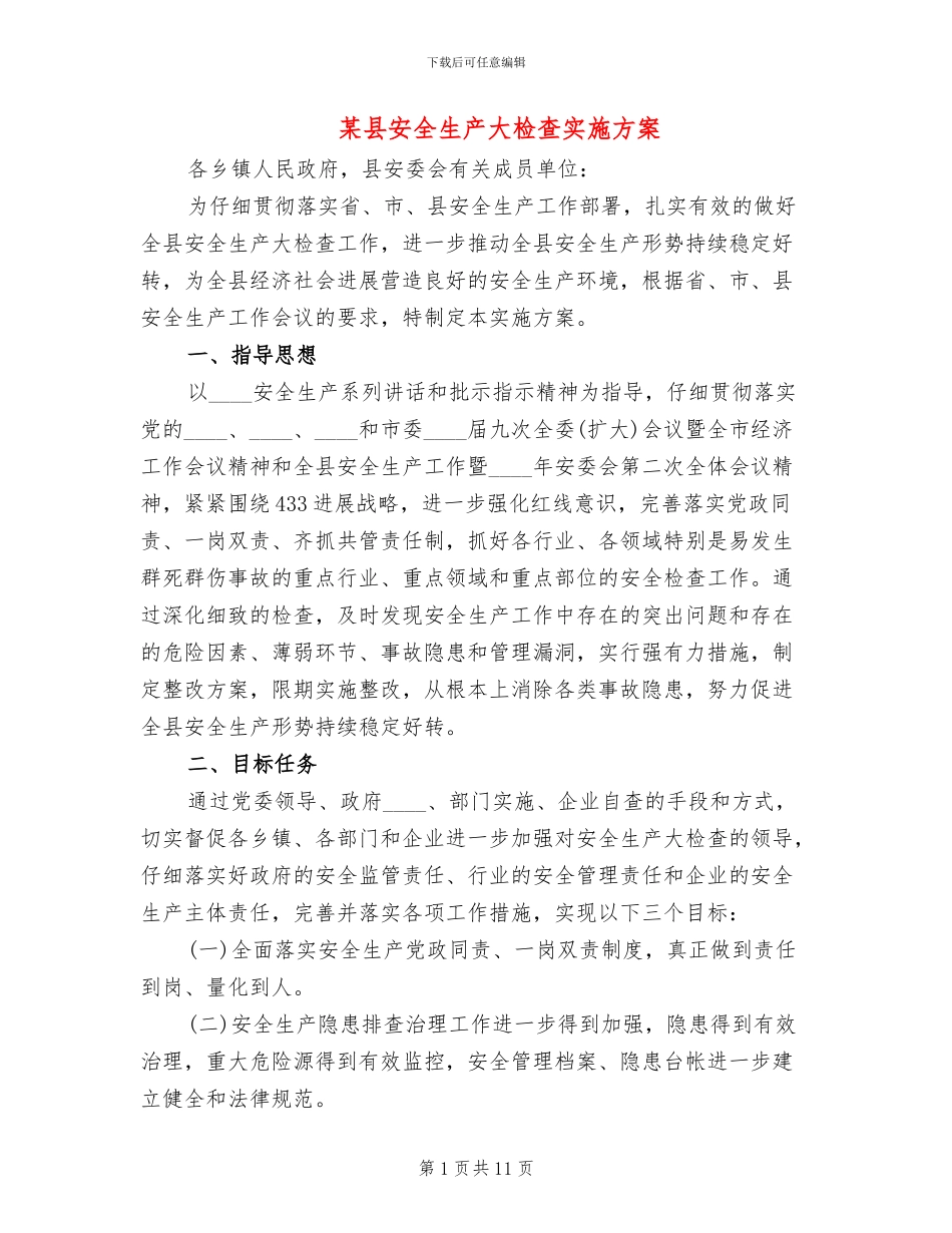 某县安全生产大检查实施方案_第1页