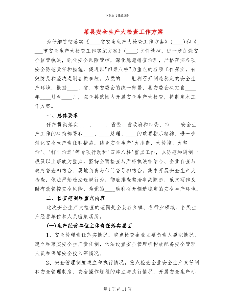 某县安全生产大检查工作方案_第1页