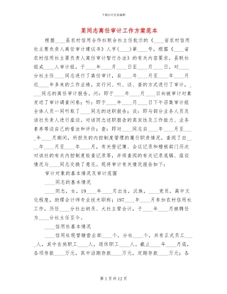 某同志离任审计工作方案范本