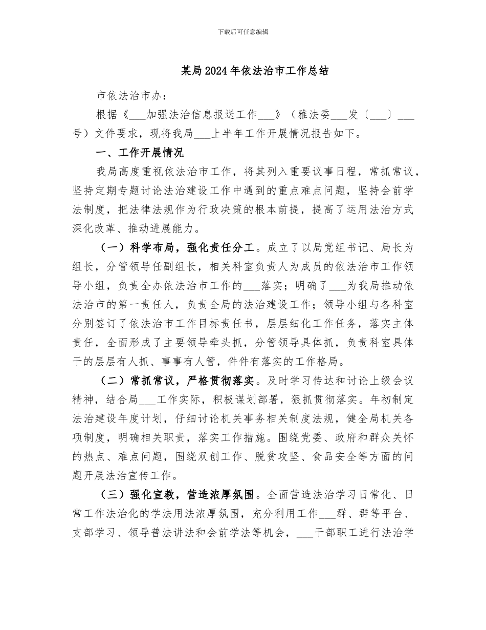 某局2024年依法治市工作总结_第1页