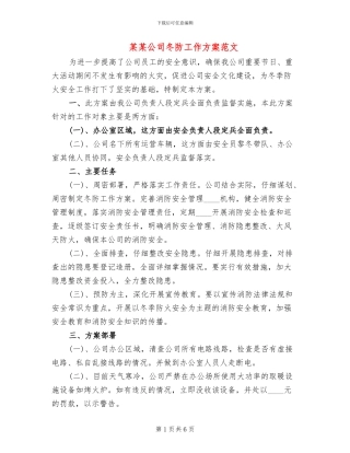 某某公司冬防工作方案范文