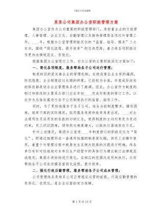 某某公司集团办公室职能管理方案