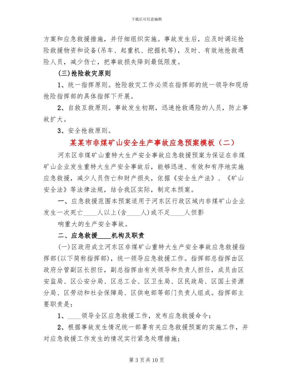 某某市非煤矿山安全生产事故应急预案模板(3篇)_第3页