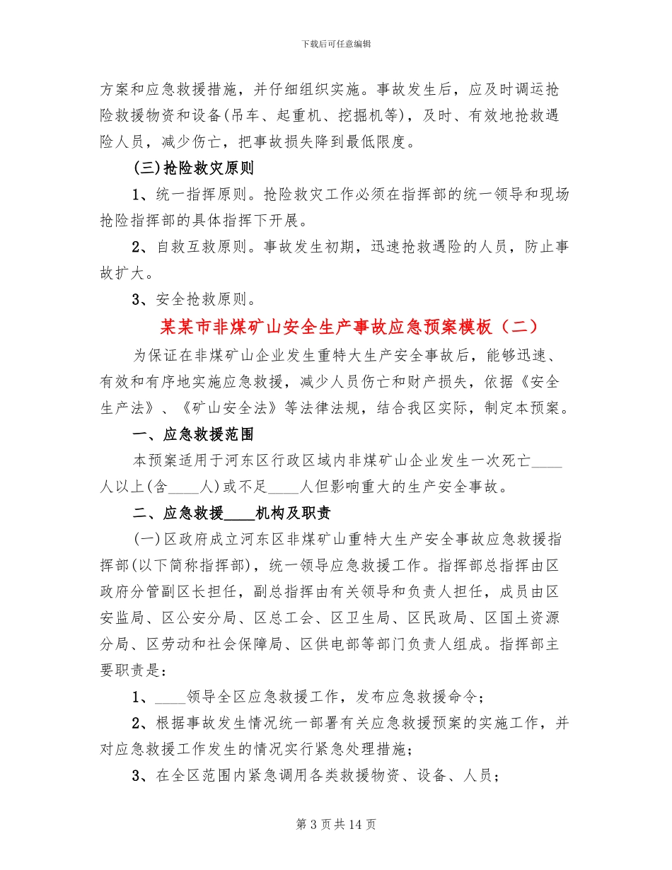 某某市非煤矿山安全生产事故应急预案模板_第3页