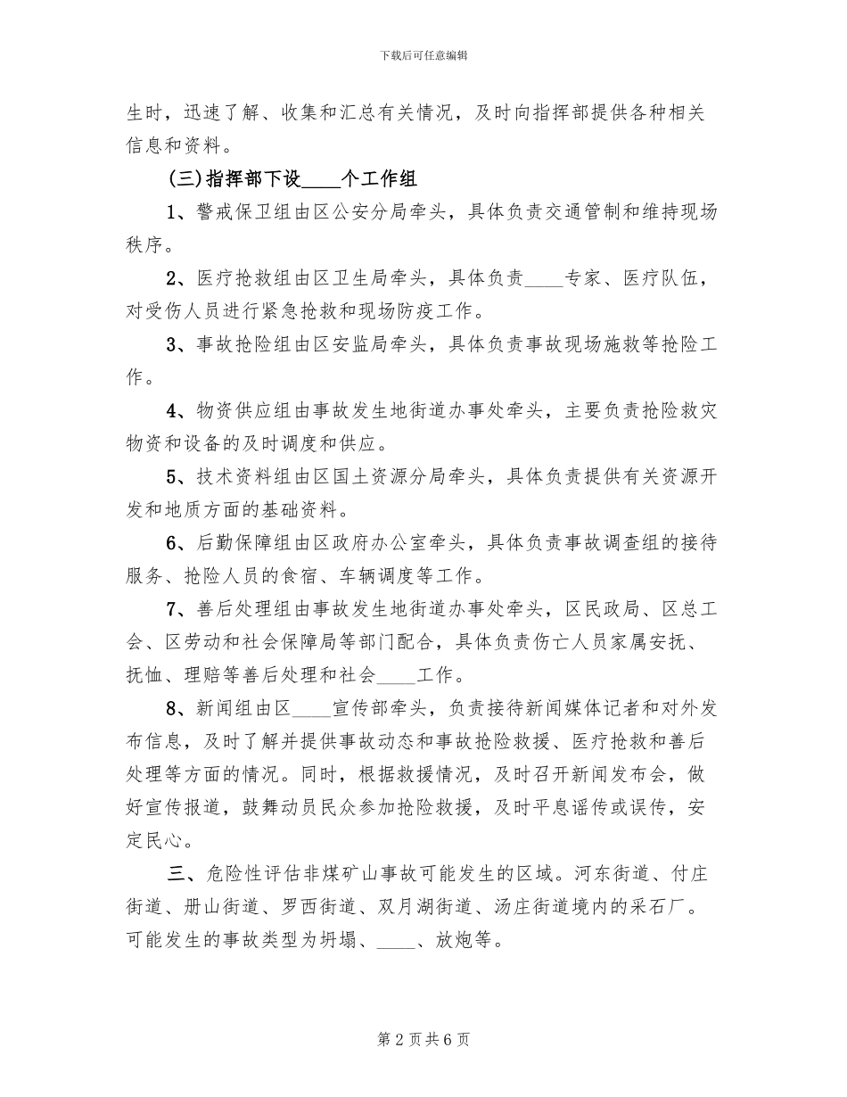 某某市非煤矿山安全生产事故应急预案范文(2篇)_第2页