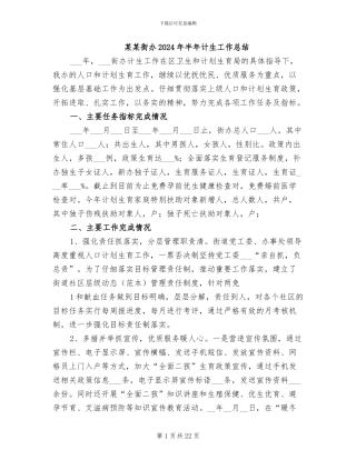 某某街办2024年半年计生工作总结