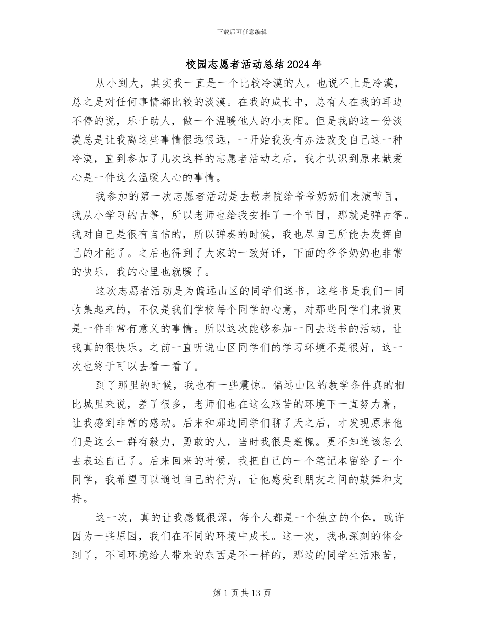 校园志愿者活动总结2024年_第1页