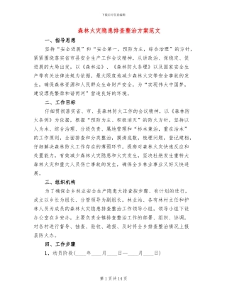 森林火灾隐患排查整治方案范文
