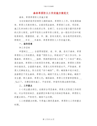 森林草原防火工作实施方案范文