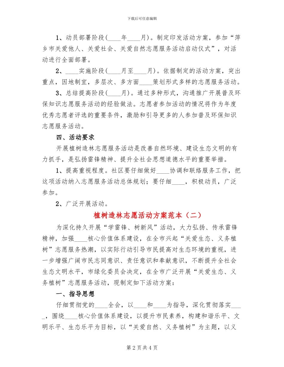 植树造林志愿活动方案范本_第2页