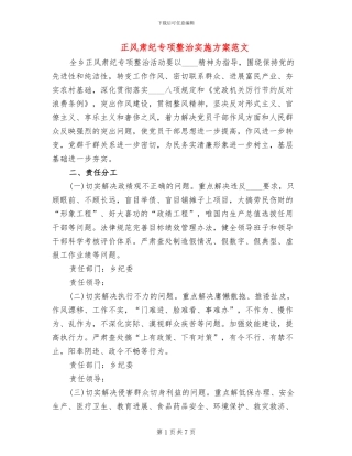 正风肃纪专项整治实施方案范文