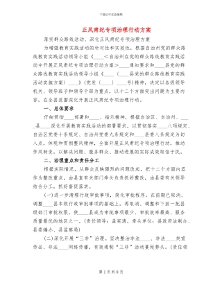 正风肃纪专项治理行动方案