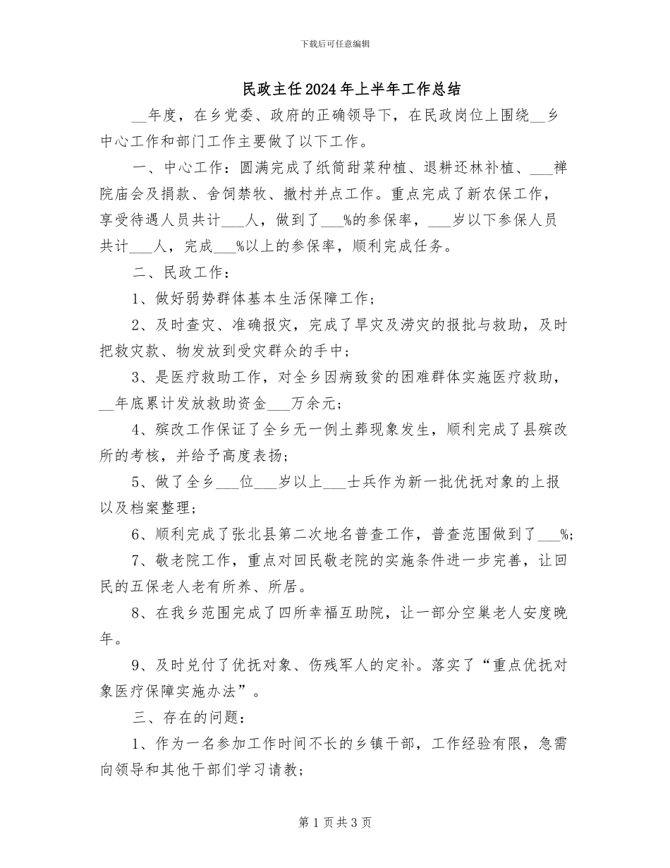 民政主任2024年上半年工作总结_第1页