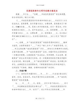 民营医院青年文明号创建方案范本(3篇)