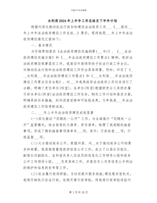 水利局2024年上半年工作总结及下半年计划