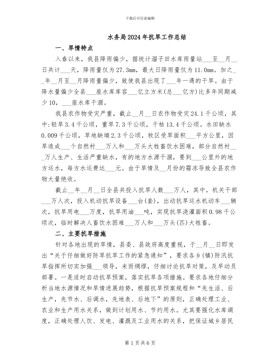 水务局2024年抗旱工作总结_第1页