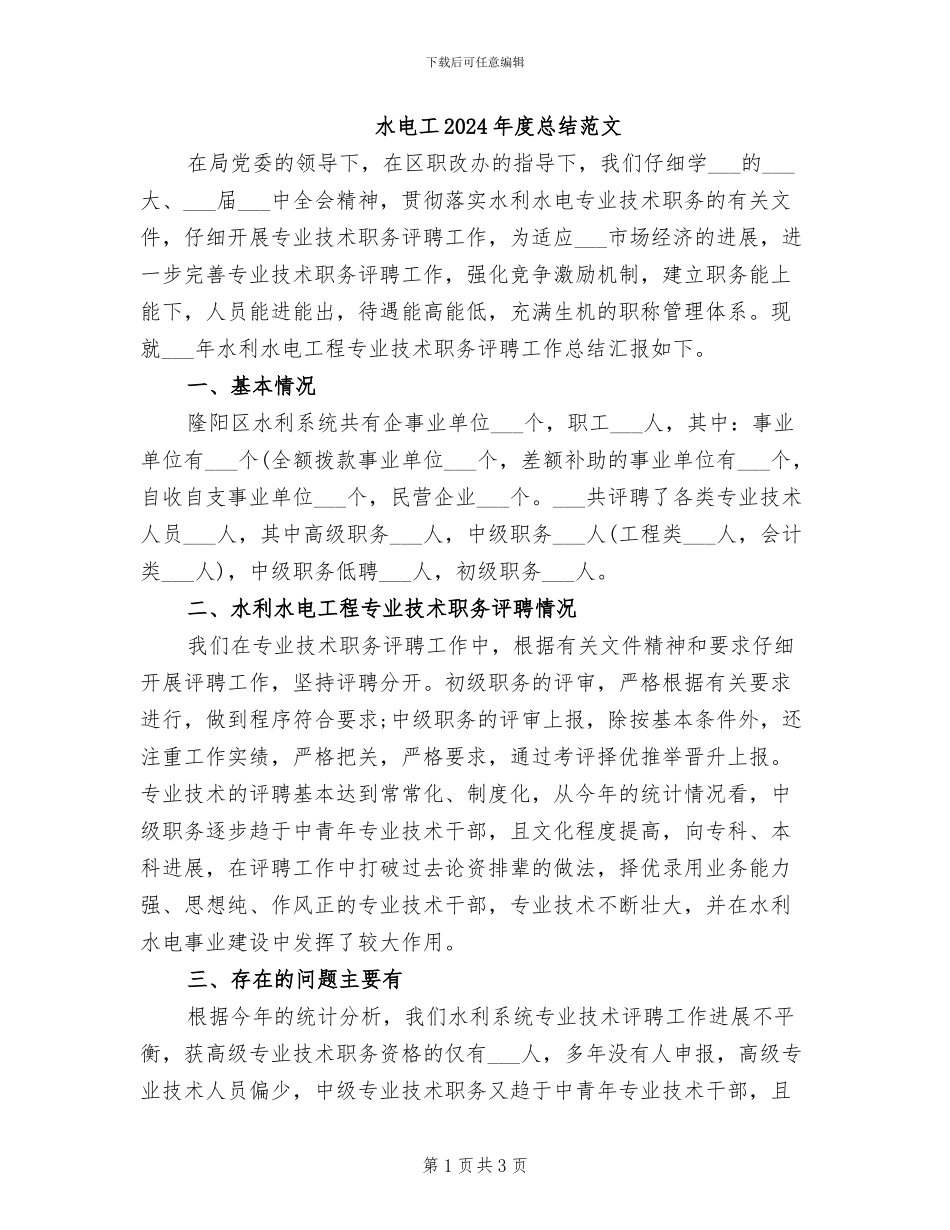 水电工2024年度总结范文_第1页