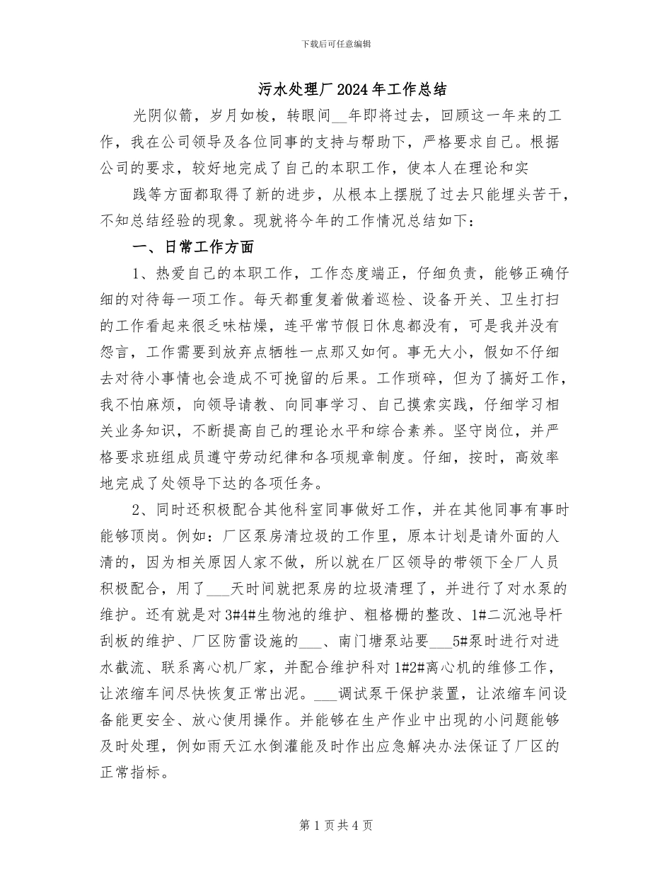 污水处理厂2024年工作总结_第1页