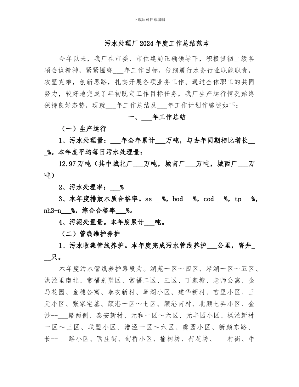 污水处理厂2024年度工作总结范本_第1页