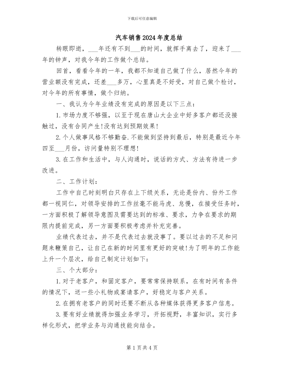 汽车销售2024年度总结_第1页