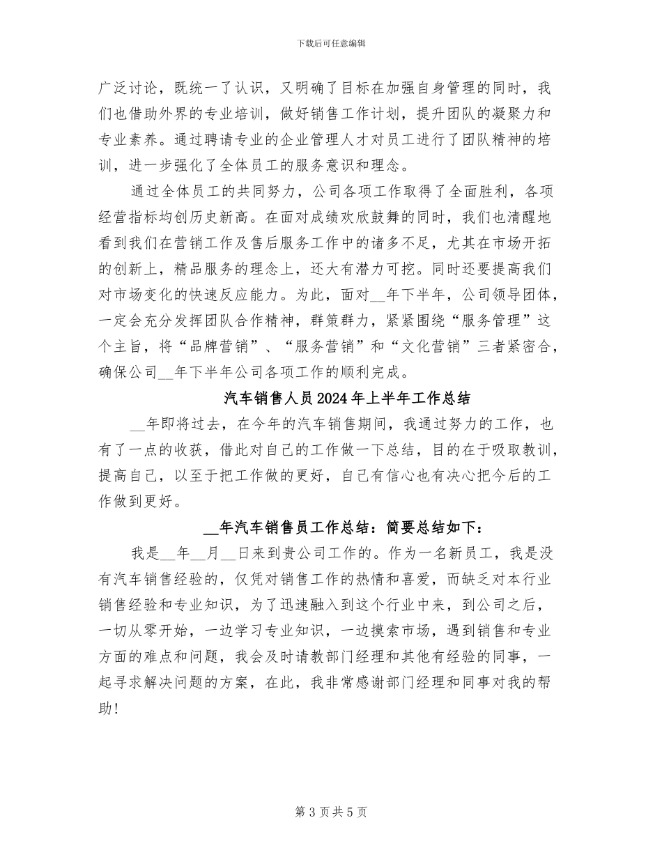 汽车销售主管上半年总结2024年_第3页
