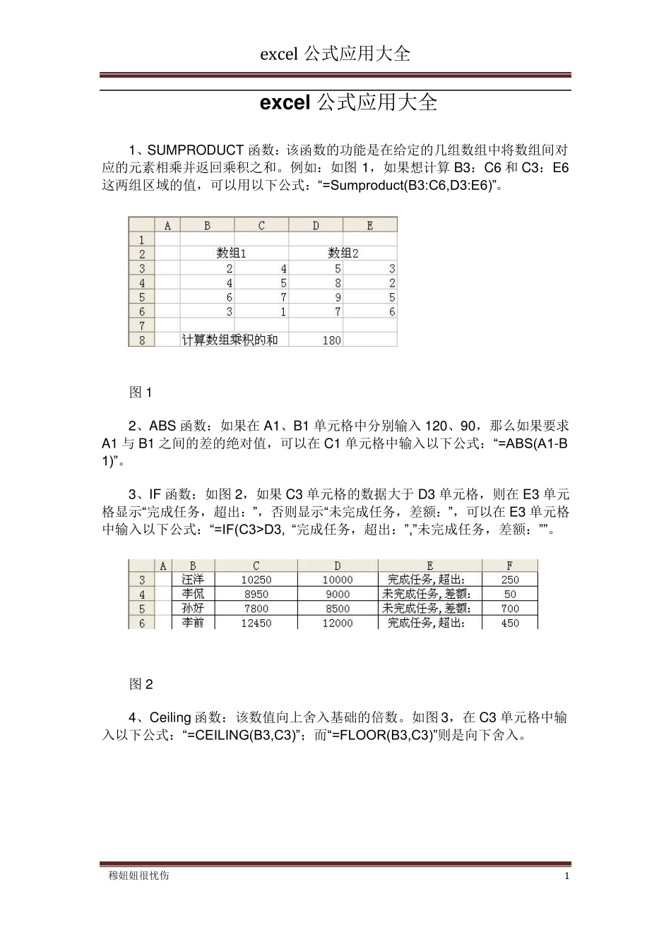 EXCEL函数用法和公式应用大全_第1页