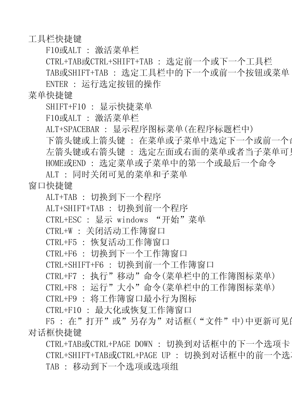 EXCEL工具栏快捷键_第1页