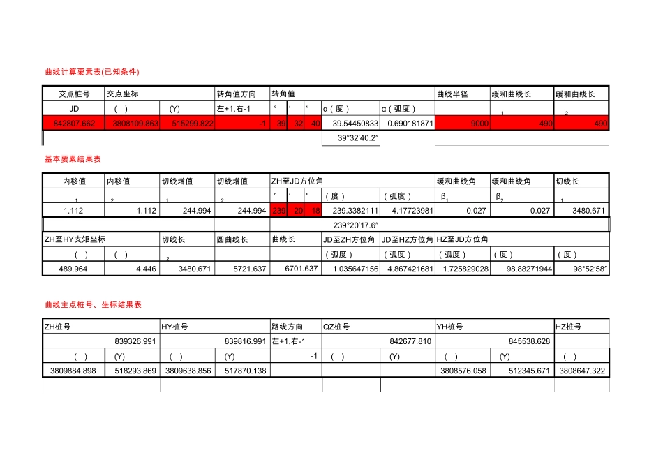 EXCEL带批量计算的坐标表格(曲线段)_第1页